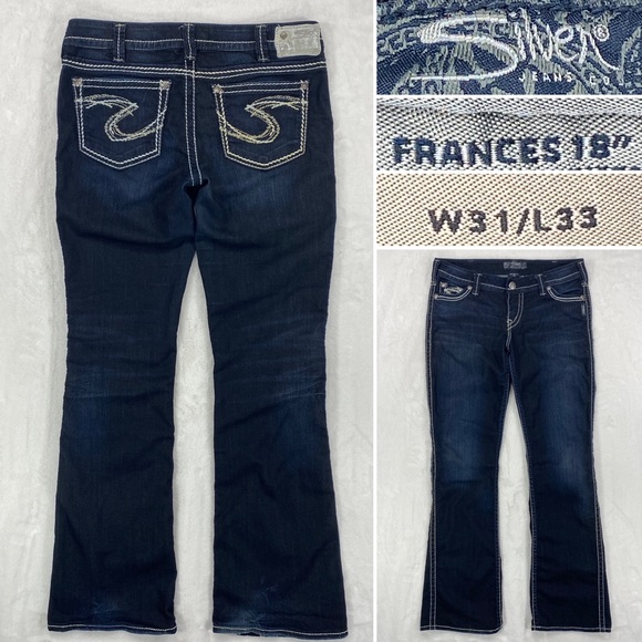 Silver Frances 18" Womens Size 31 x 33 Dark Wash Bootcut Thick Stitch Jeans